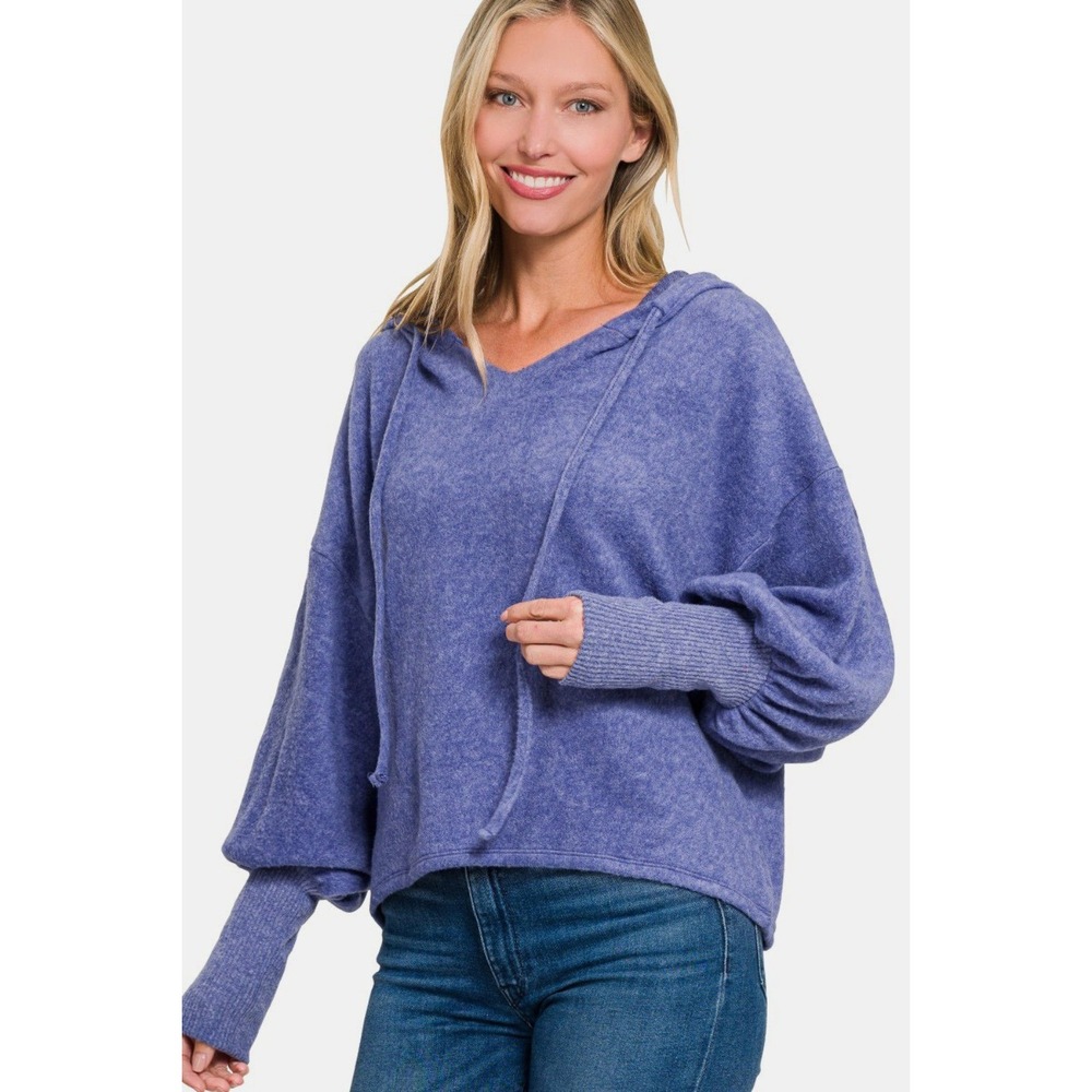 Zenana Brushed Hacci Drop Shoulder Cropped Hoodie - L/XL